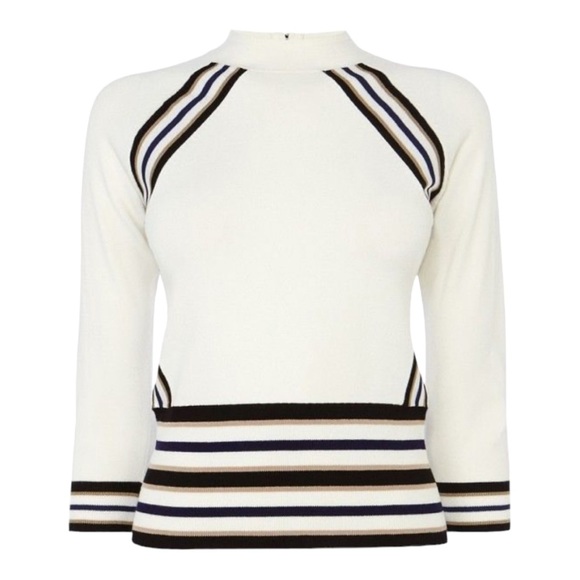 Karen Millen Ivory Placement Stripe Crop Sweater Jumper - L - Picture 3 of 15